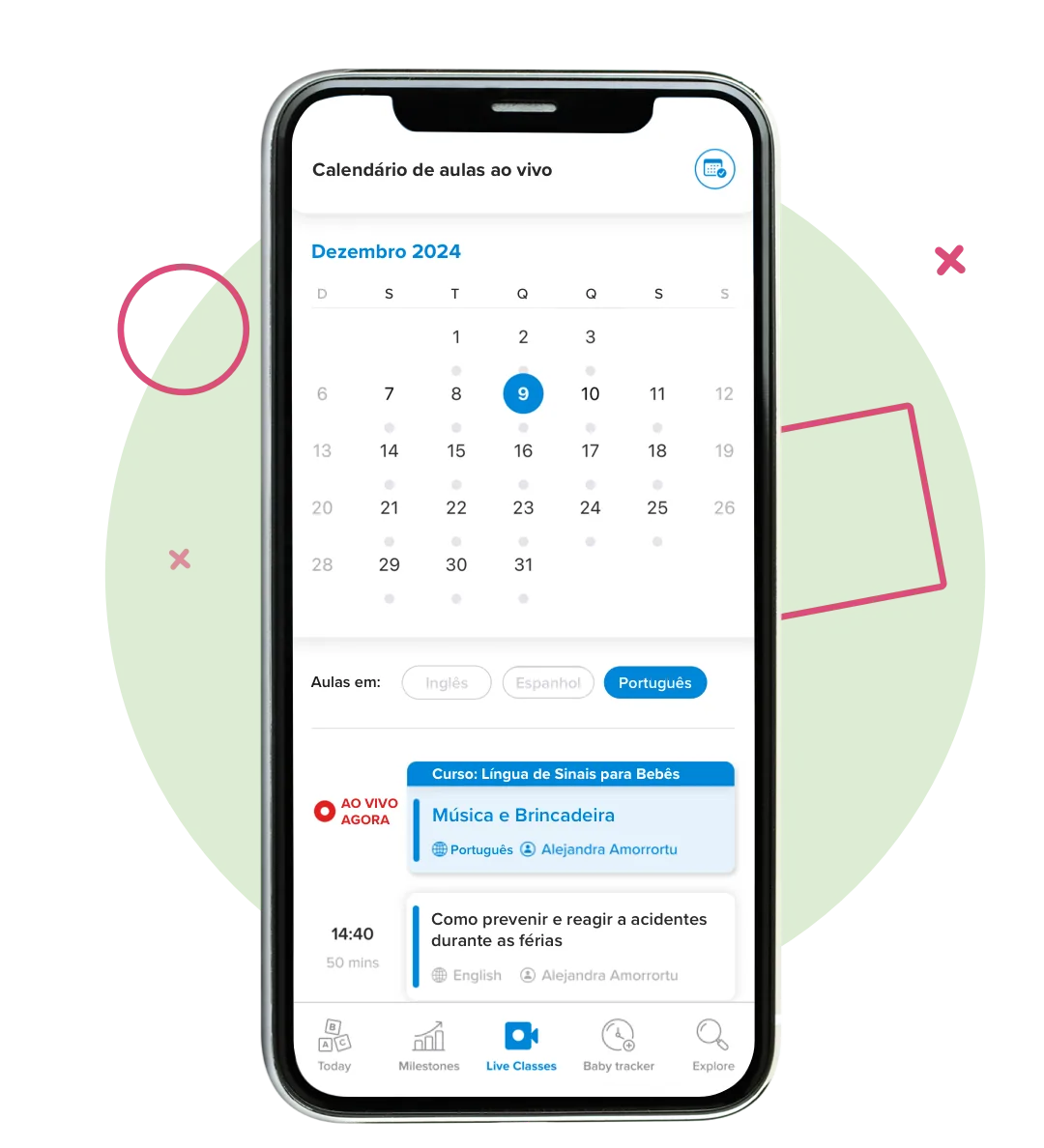 Live classes in the Kinedu app